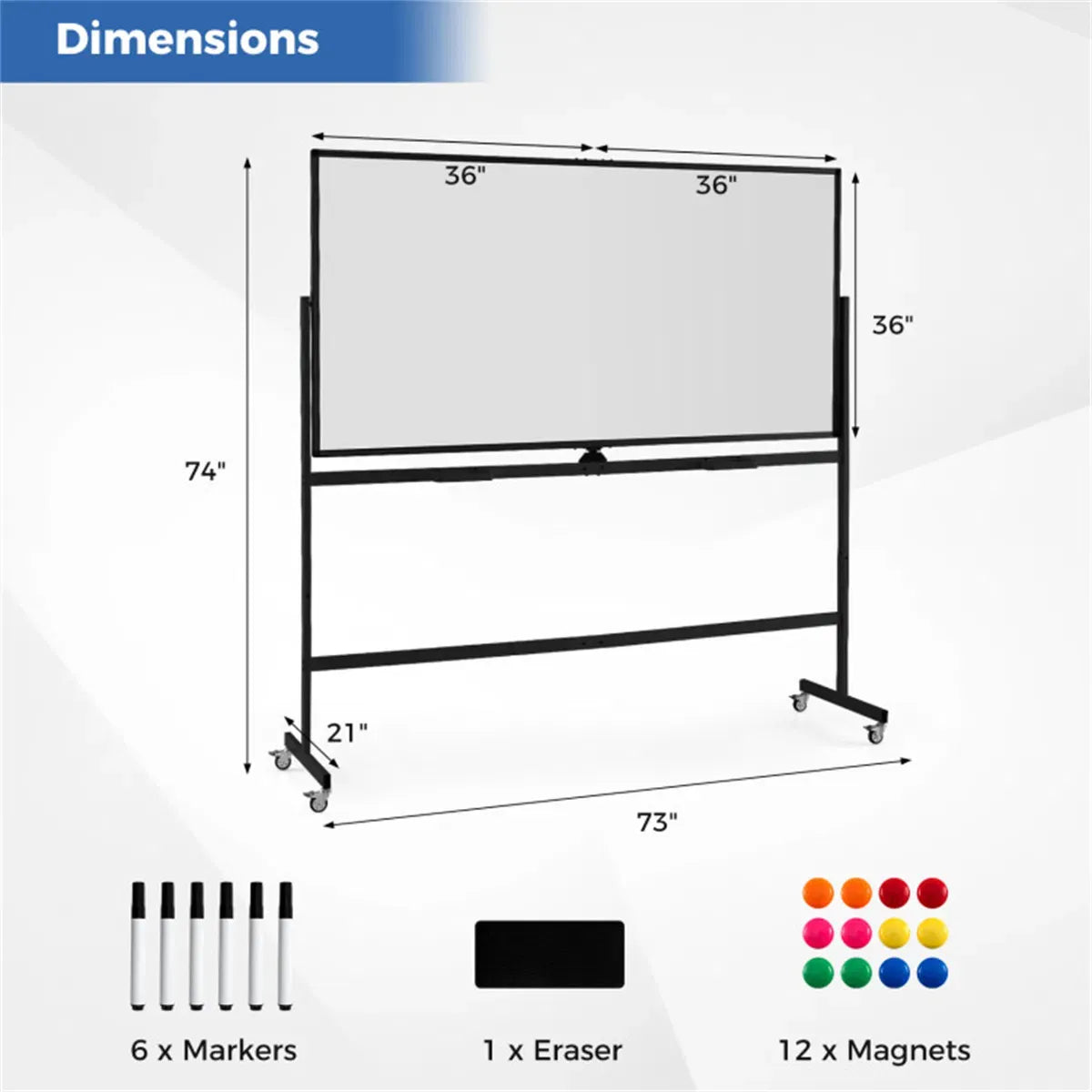 360° Rotating Double-Sided Magnetic Whiteboard – Rolling Dry Erase Board on Stand