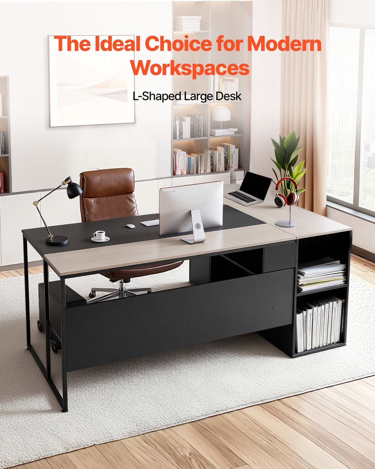 L-shaped executive desk with CPU stand