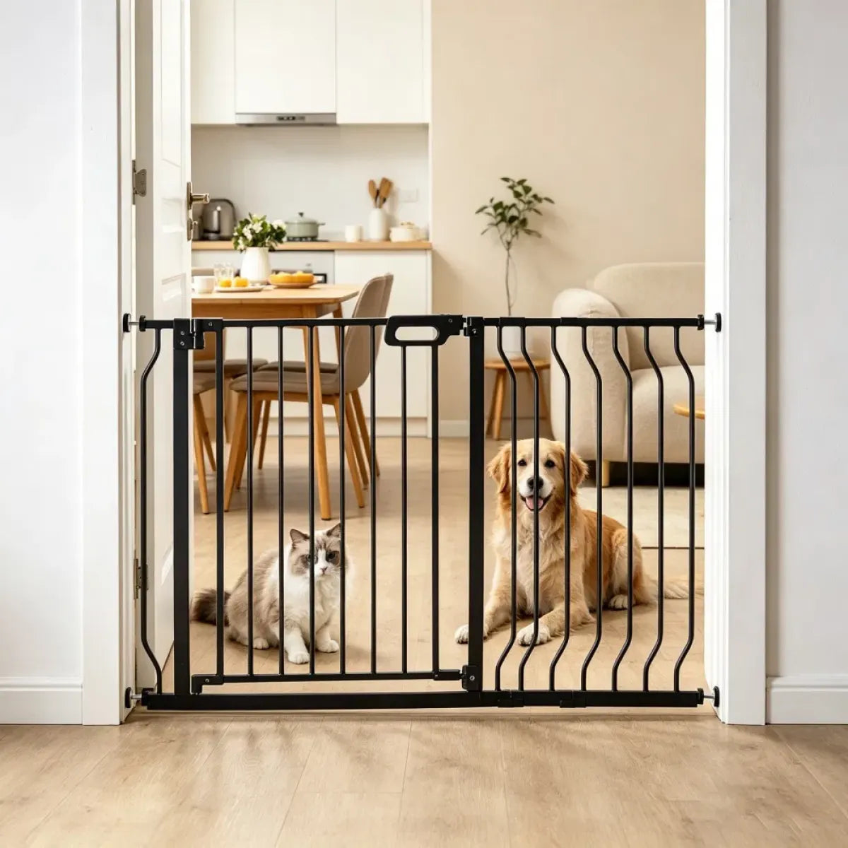 Swing-Open Metal Pet Gate for Hallways and Stairs, Adjustable Width