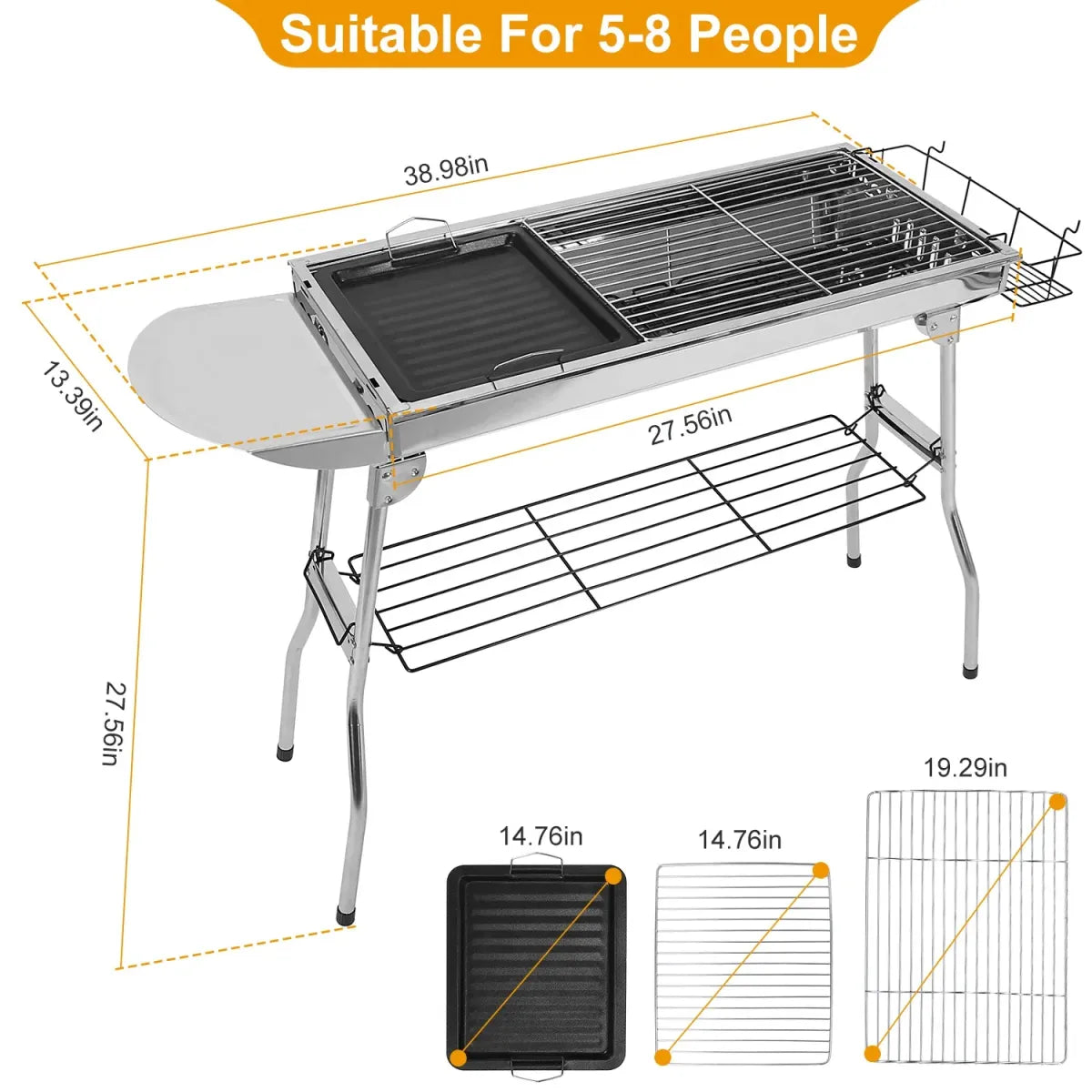 Foldable Stainless Steel Charcoal BBQ Grill – Portable Picnic & Camping Barbecue