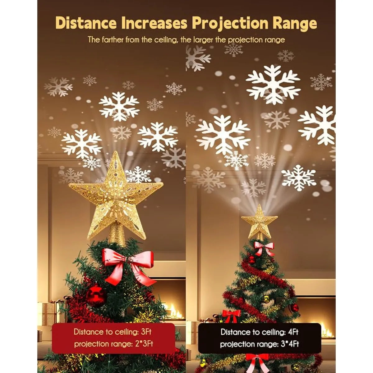 Star Christmas Tree Topper with Snowflake Projector Lights