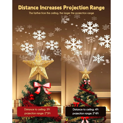 Star Christmas Tree Topper with Snowflake Projector Lights