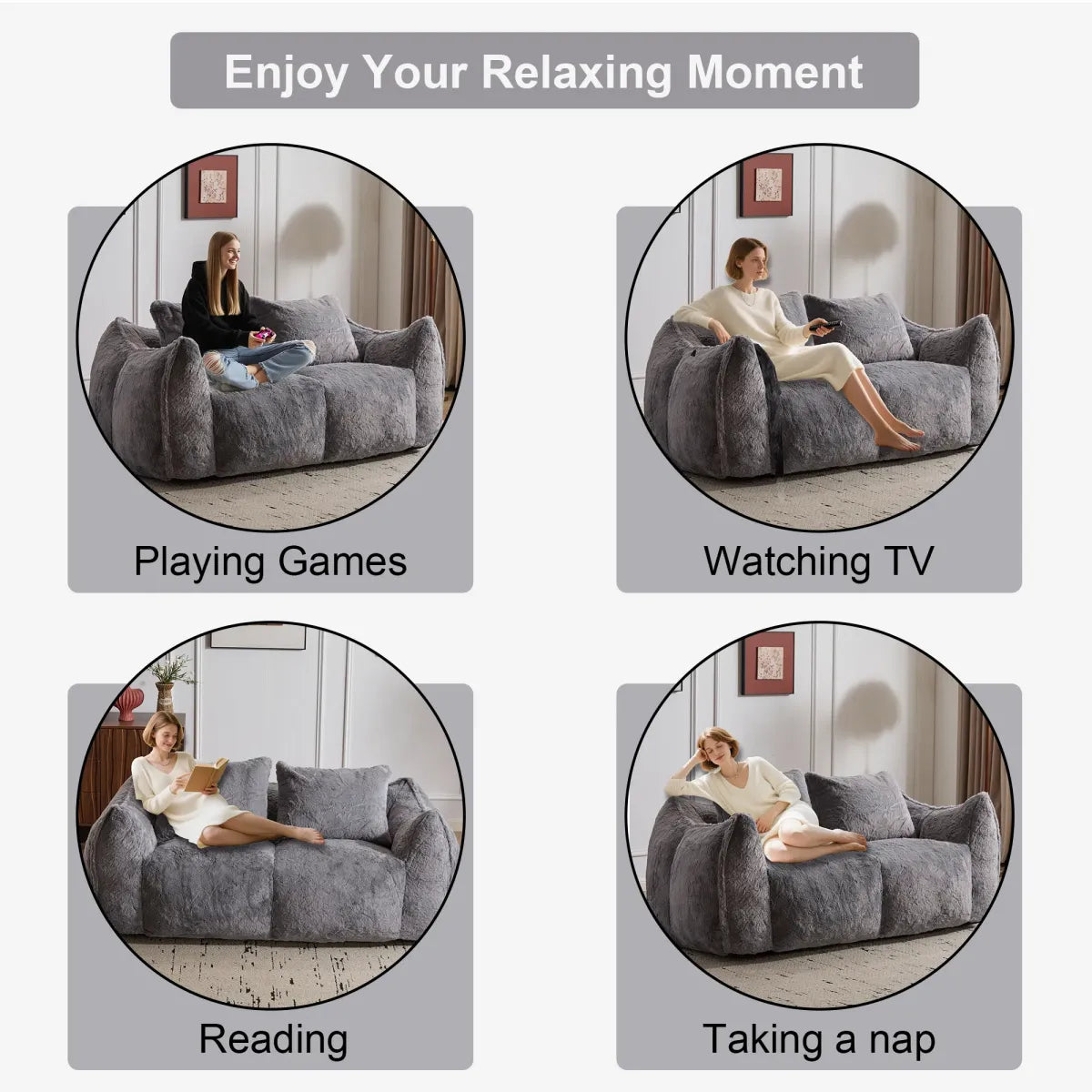 Giant Fluffy Bean Bag Couch – Oversized Loveseat Lounger for Adults