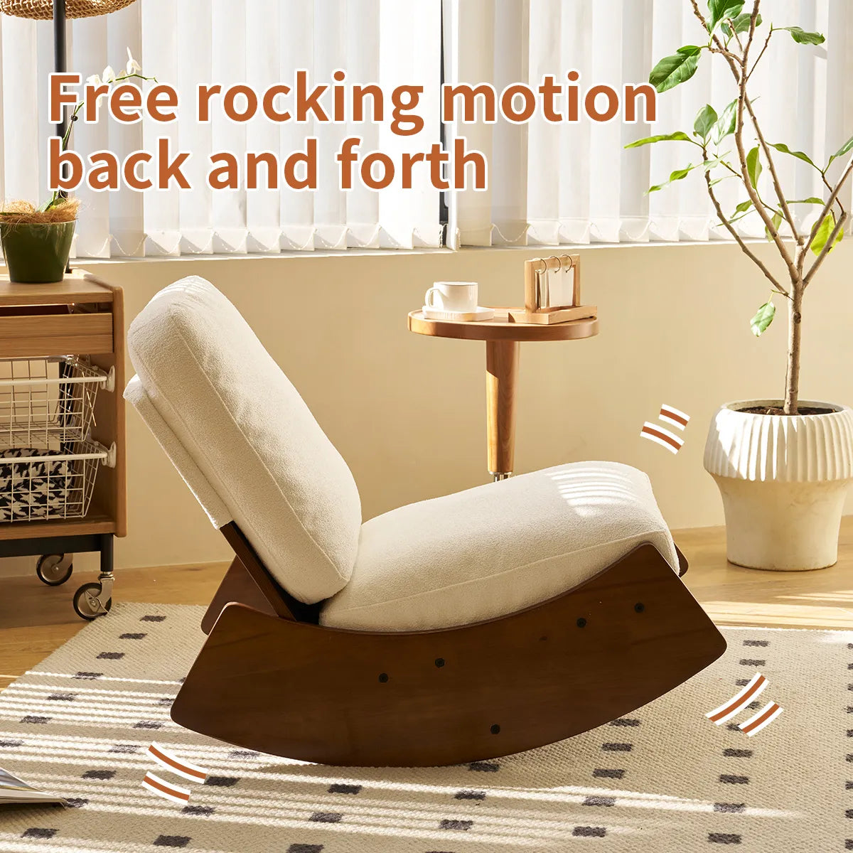 Comfortable Glider Rocking Chair – Corduroy Upholstery, Solid Wood Frame, White – view 3