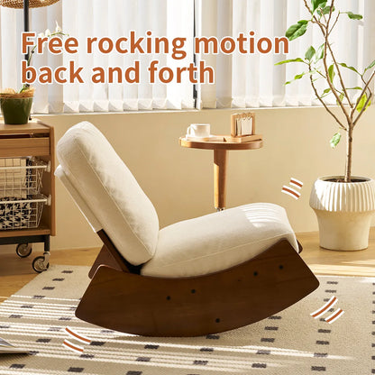 Comfortable Glider Rocking Chair – Corduroy Upholstery, Solid Wood Frame, White – view 3