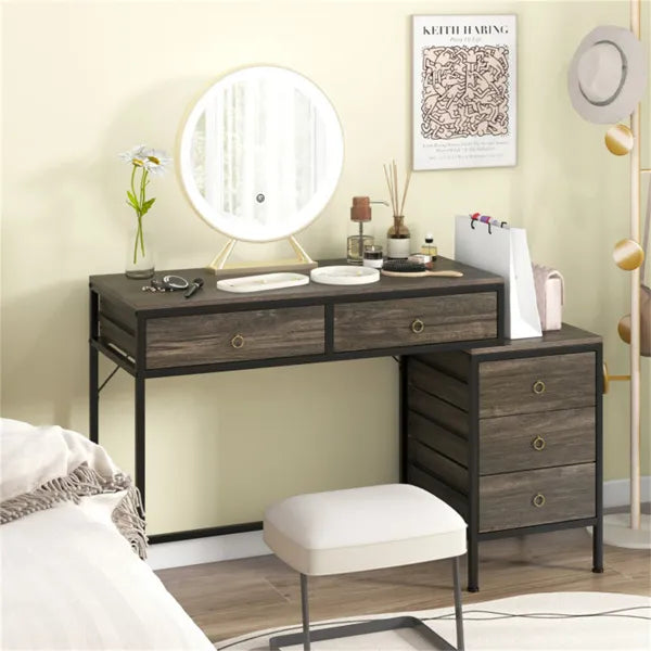 Dual desktop desk with 5 storage drawers