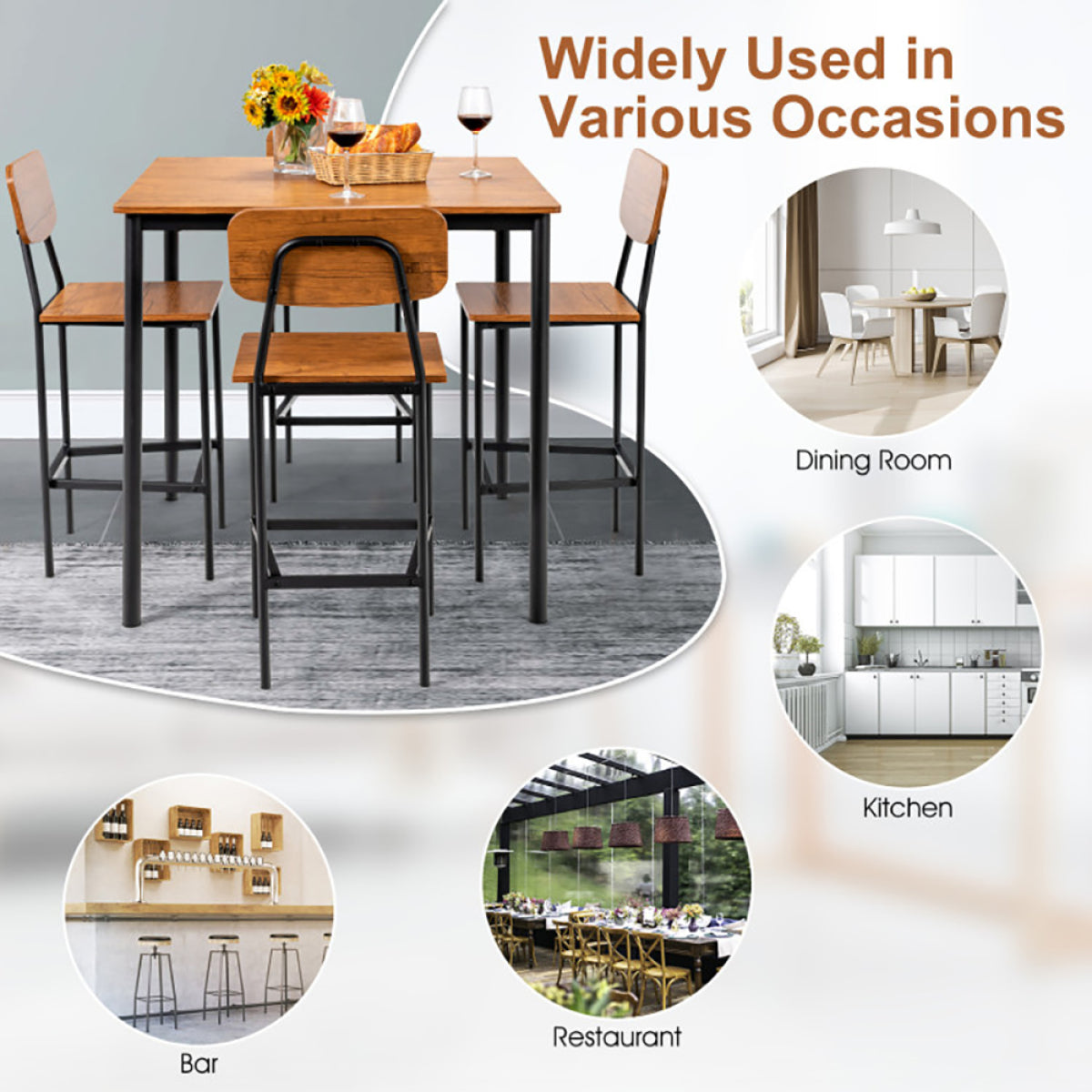 5-Piece Counter-Height Dining Set – Wood & Metal, Kitchen Table & Stools – view 8