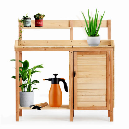 Outdoor Wooden Potting Bench Table with Sink & Storage – view 2