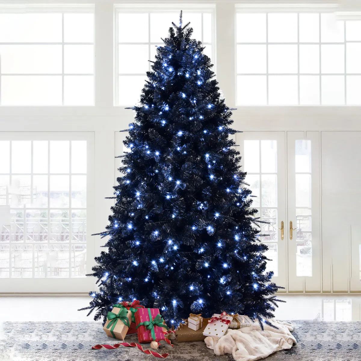 Pre-Lit Black Artificial Christmas Tree with White Lights
