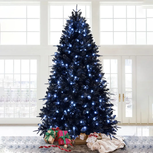 Pre-Lit Black Artificial Christmas Tree with White Lights