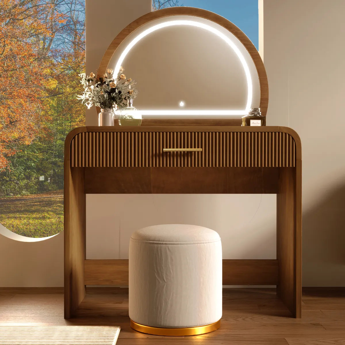 Makeup Vanity Table with Touch Screen Lighted Mirror and Drawer, Espresso