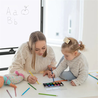 Mobile Magnetic Whiteboard on Wheels, Height Adjustable Double-Sided Reversible