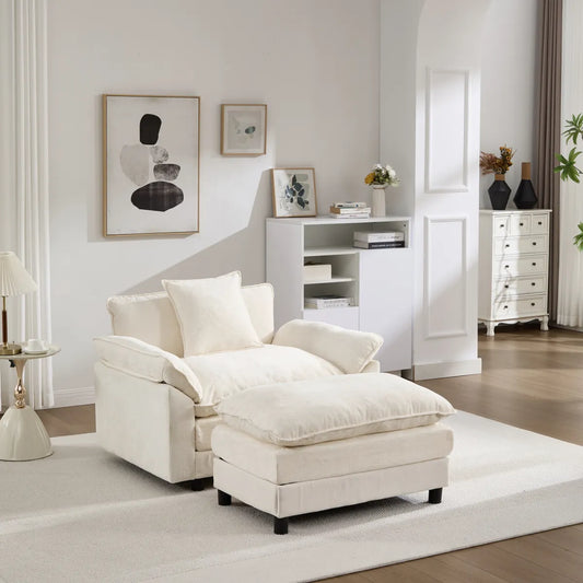 Chenille Club Chair with Ottoman, Beige
