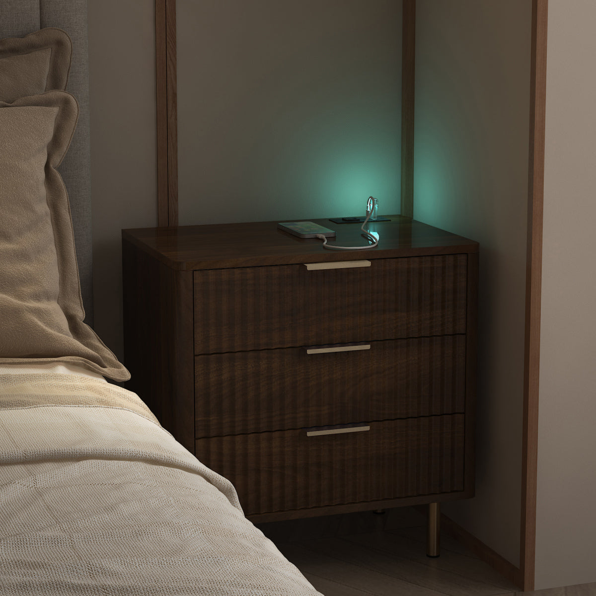 Nightstand charging ports detail