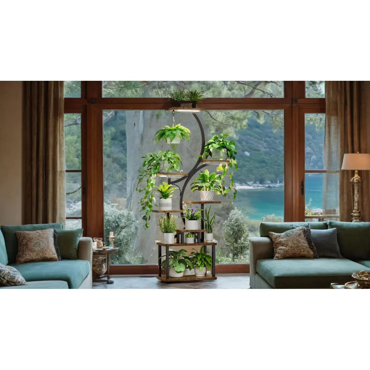 Plant Stand with Grow Lights – 8-Tiered Indoor Plant Shelf, 61" Tall, S-Shaped Metal Rack – view 6