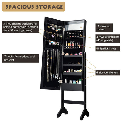 Mirrored Standing Jewelry Armoire – LED Lights, Bedroom Storage – view 6