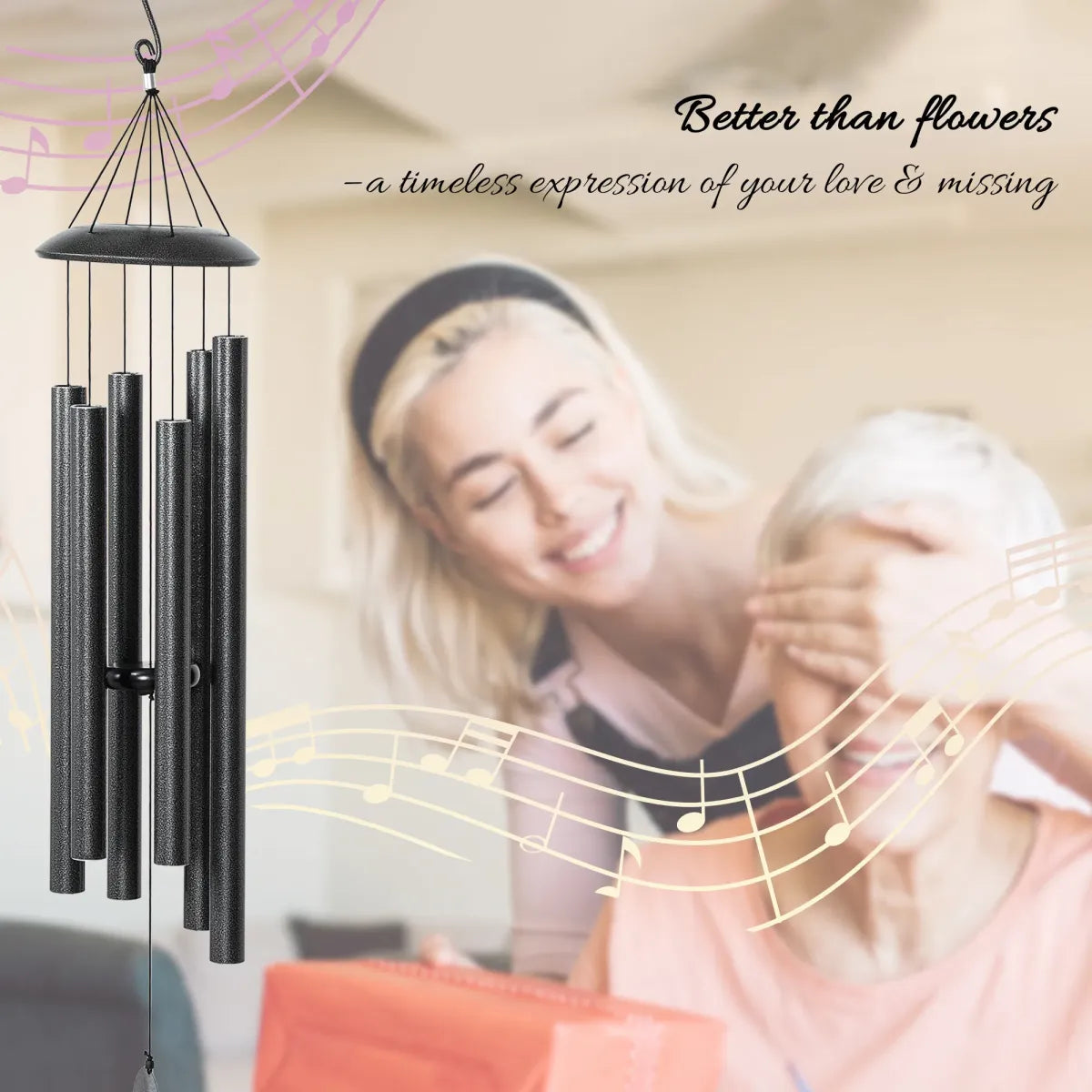 45" Deep Tone Wind Chimes with 6 Aluminum Tubes, Dark Grey