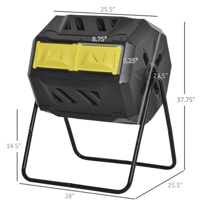 Tumbling Dual-Chamber Compost Bin, 43 Gallon Rotating Composter, Orange