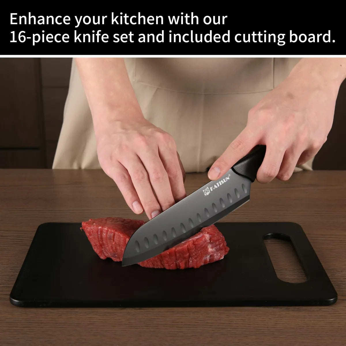 16-Piece Kitchen Knife Block Set – German Stainless Steel with Cutting Board