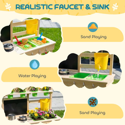 Kids Wooden Mud Kitchen – Outdoor Pretend Play with Garden Tools