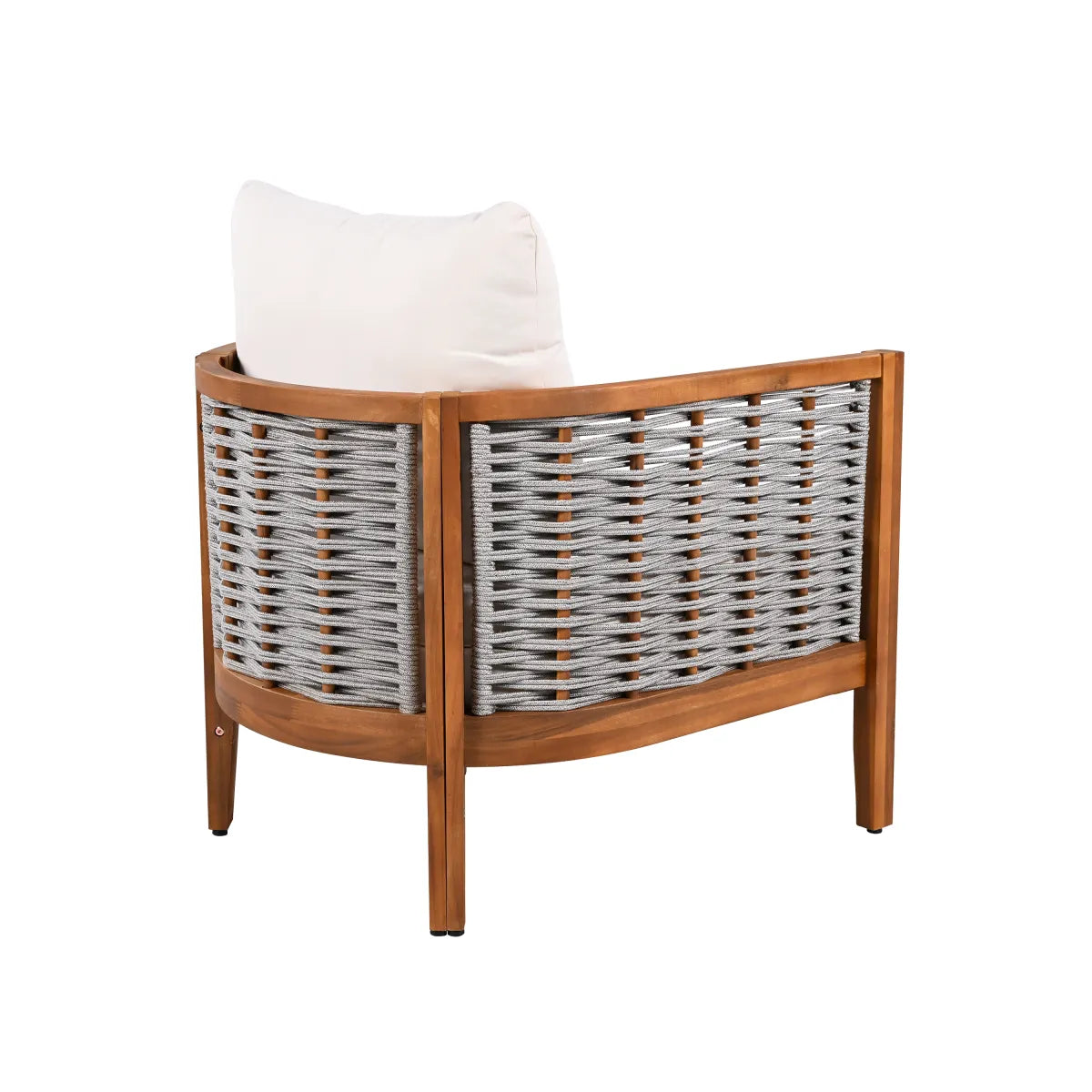 Outdoor Tub Armchair with Woven Rope, Teak Finish