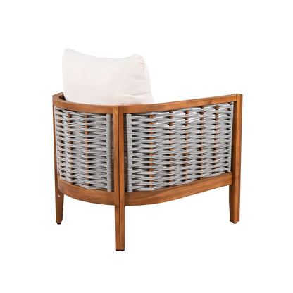 Outdoor Tub Armchair with Woven Rope, Teak Finish