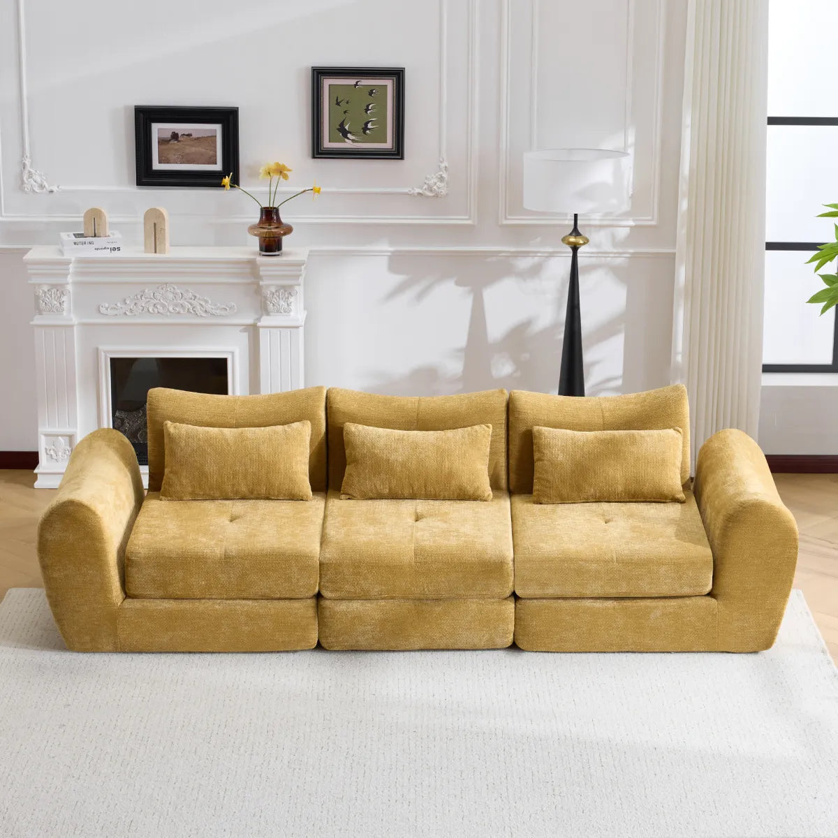 3-Seat Modular Cloud Sofa Bed, Yellow Chenille – view 5