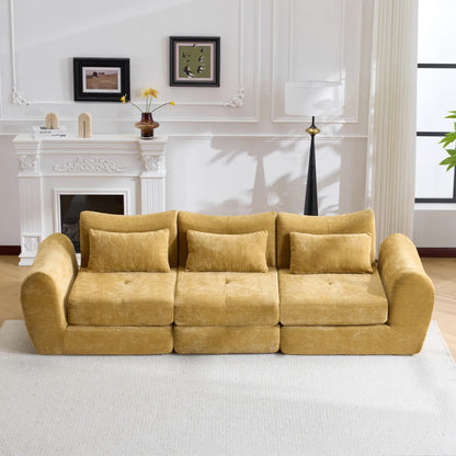 3-Seat Modular Cloud Sofa Bed, Yellow Chenille – view 5