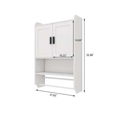 Bathroom Wall Cabinet with Adjustable Shelf, Towel Bar and Paper Holder, White