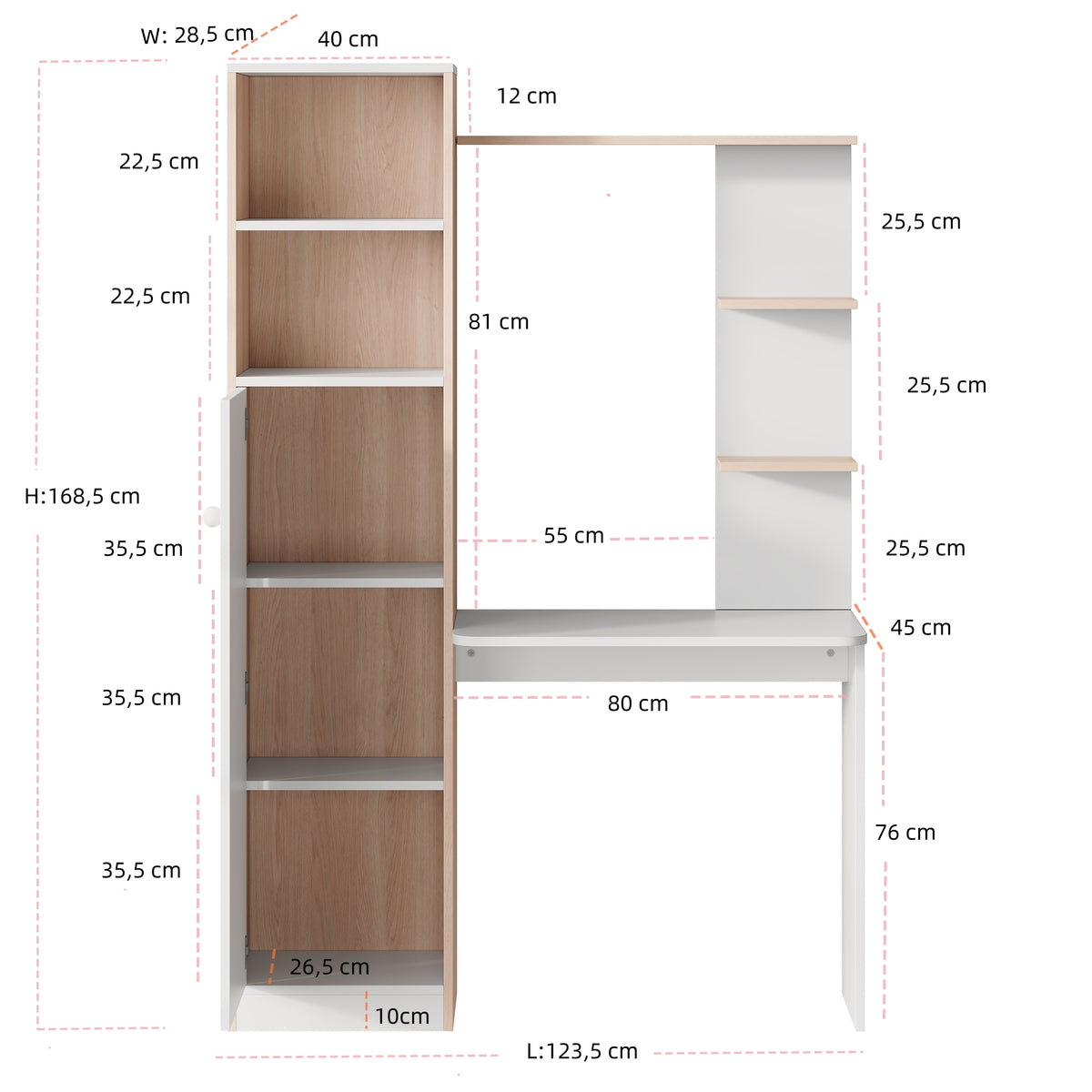 Work desk with storage cabinet and open shelf