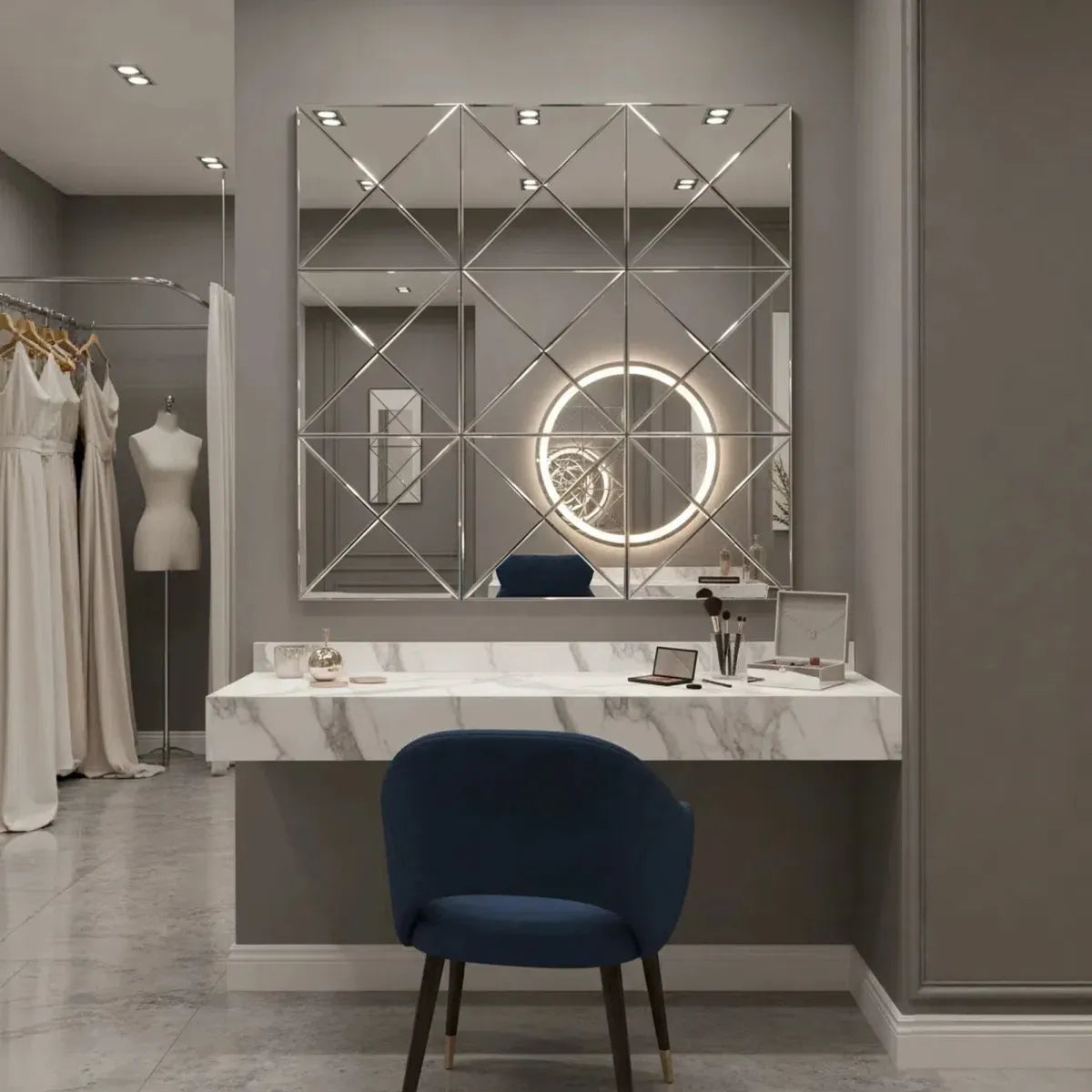 3D Beveled Glass Square Wall Mirror, Silver