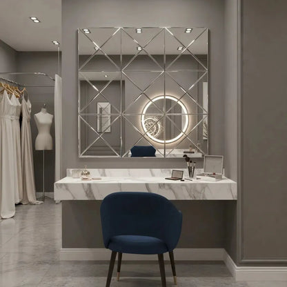 3D Beveled Glass Square Wall Mirror, Silver