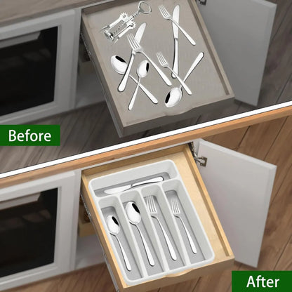 5-Compartment Utensil Tray – White Plastic Flatware Drawer Organizer