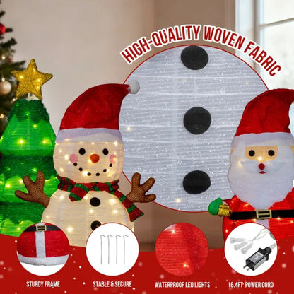 Set of 3 Pre-Lit Pull-Up Christmas Decorations, Santa, Snowman and Tree with LED Lights