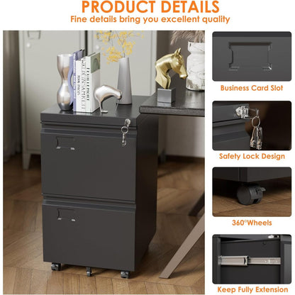 2-Drawer Lockable File Cabinet - wheels