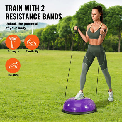 23" Half Exercise Ball Balance Trainer – Stability Dome with Resistance Bands and Pump