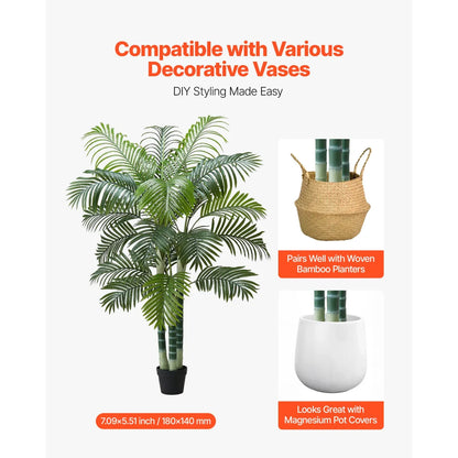 6 Ft Artificial Areca Palm Tree with White Planter, Faux Plant for Indoor Decor