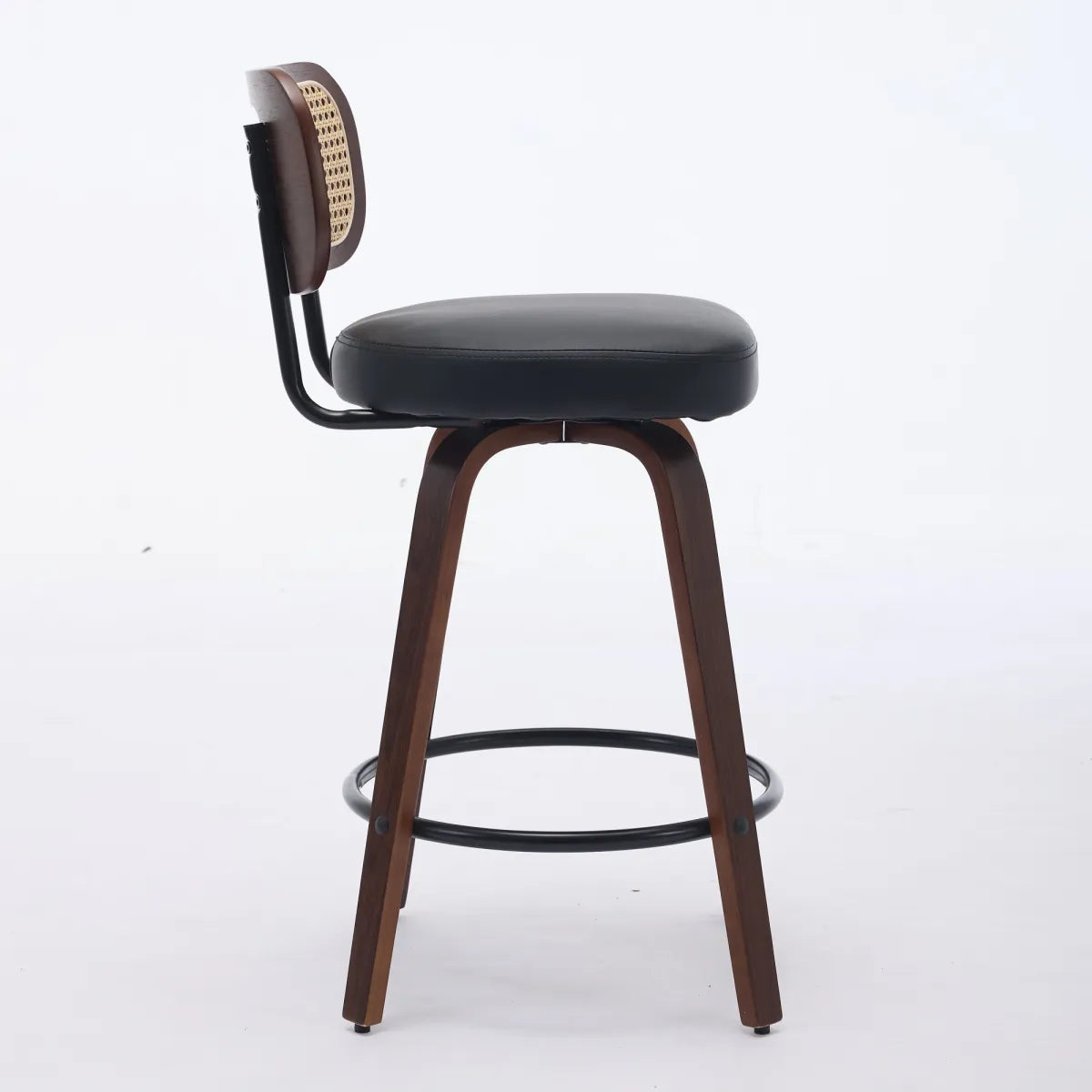 Set of 2 Rattan Cane-Back Swivel Counter Stools