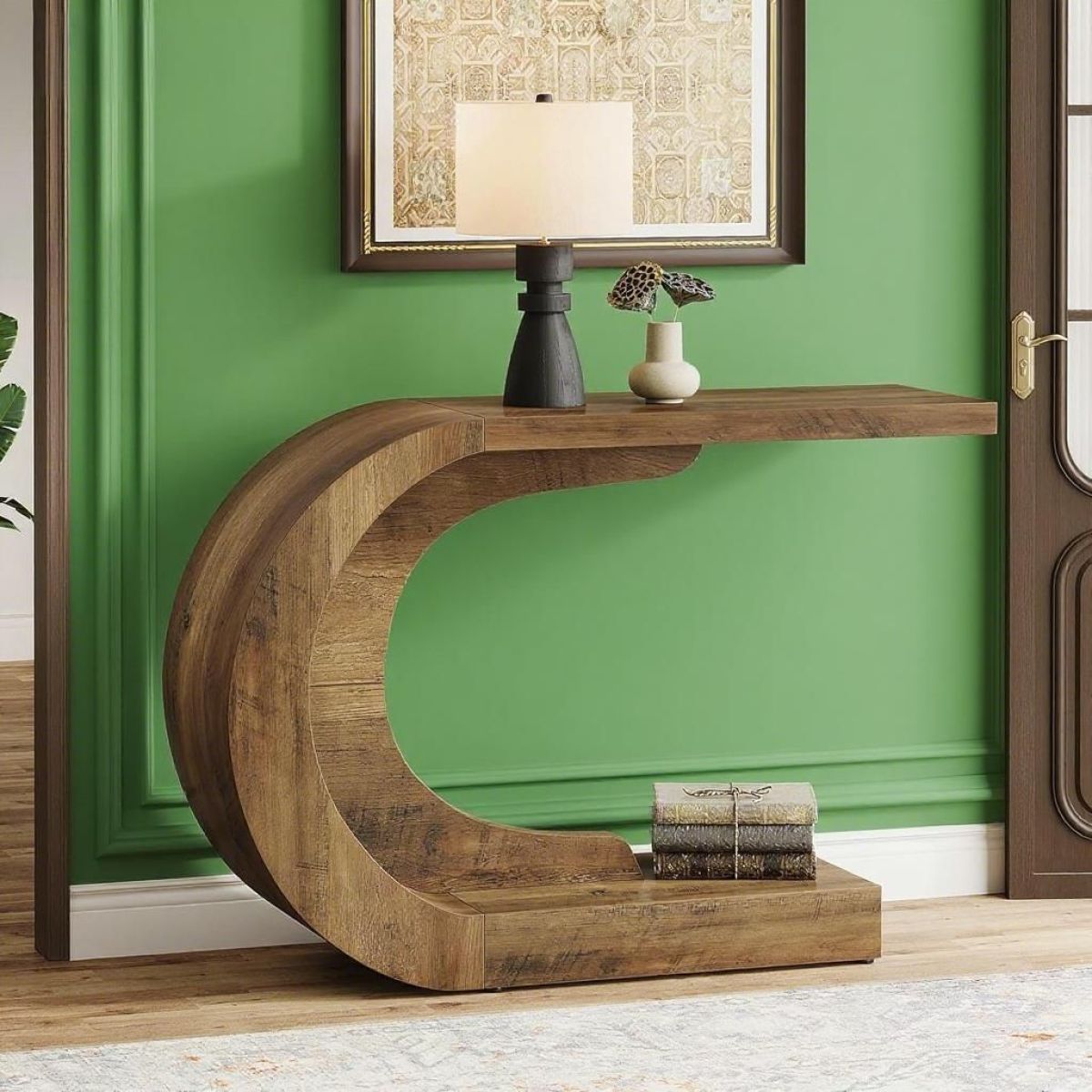 C-Shaped Wave Design Console Table styled in entryway