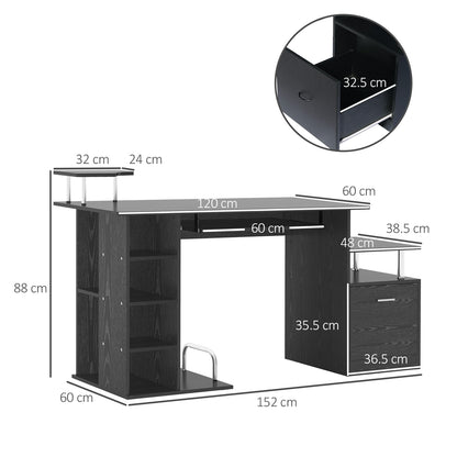 PC workstation desk with CPU and printer storage