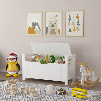 Kids Toy Box Storage Chest with Cushion Seat, White