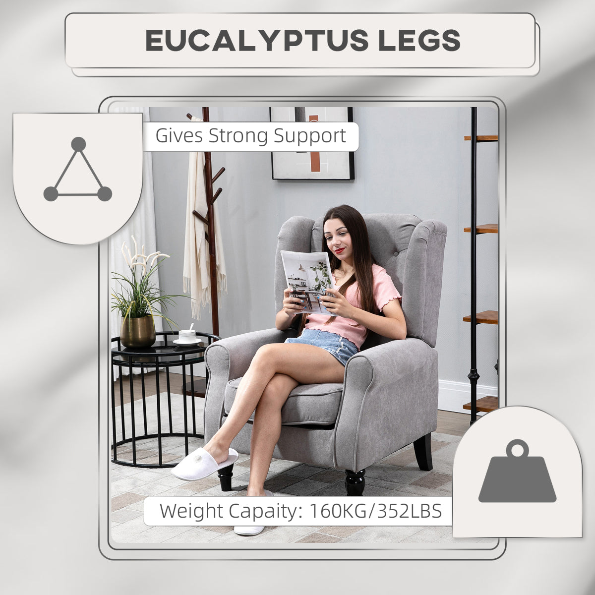 Tufted Club-Style Accent Chair – Gray Fabric with Wooden Legs, Living Room Seating – view 4