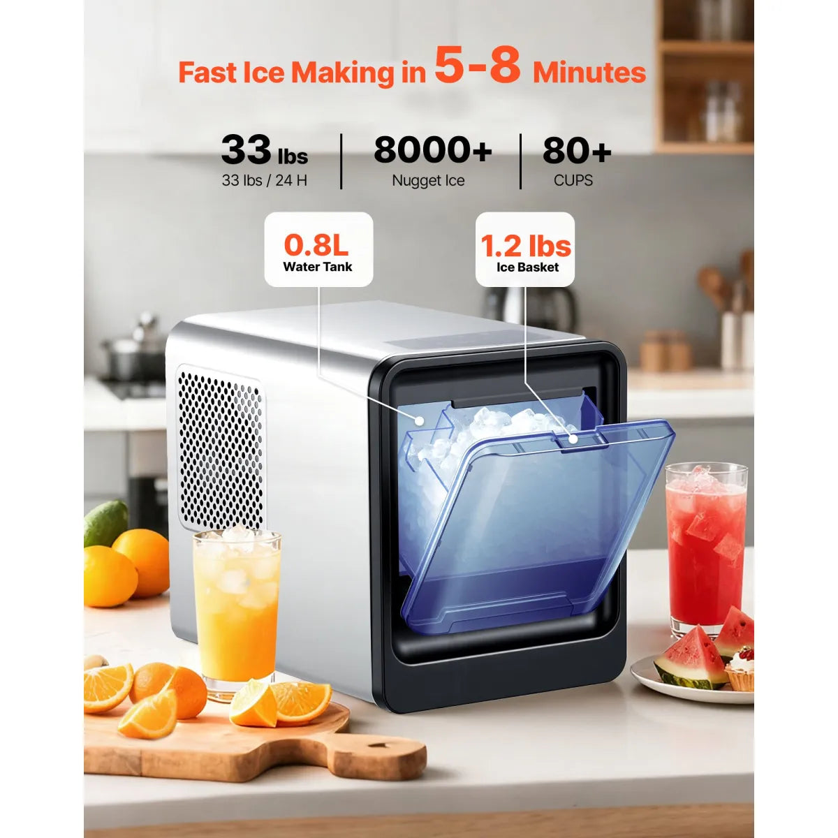 Nugget Ice Maker – Countertop Self-Cleaning Machine with Scoop