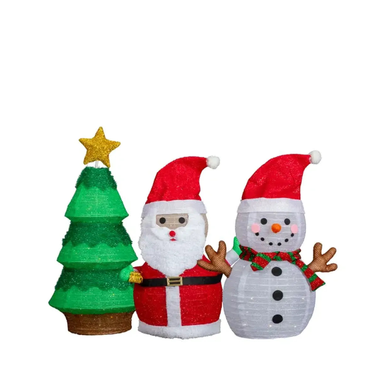 Set of 3 Pre-Lit Pull-Up Christmas Decorations, Santa, Snowman and Tree with LED Lights