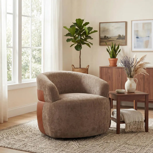 360° Swivel Round Barrel Accent Chair, Modern Bouclé Armchair