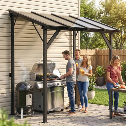 Hardtop Grill Gazebo, Lean-To BBQ Shelter with Polycarbonate Roof