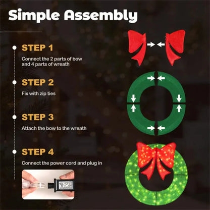 Pre-Lit Christmas Wreath with 200 LED Lights and Bow