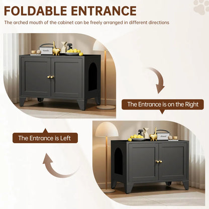 Metal Cat Litter Box Enclosure, Hidden Litter Box Cabinet with Side Entry
