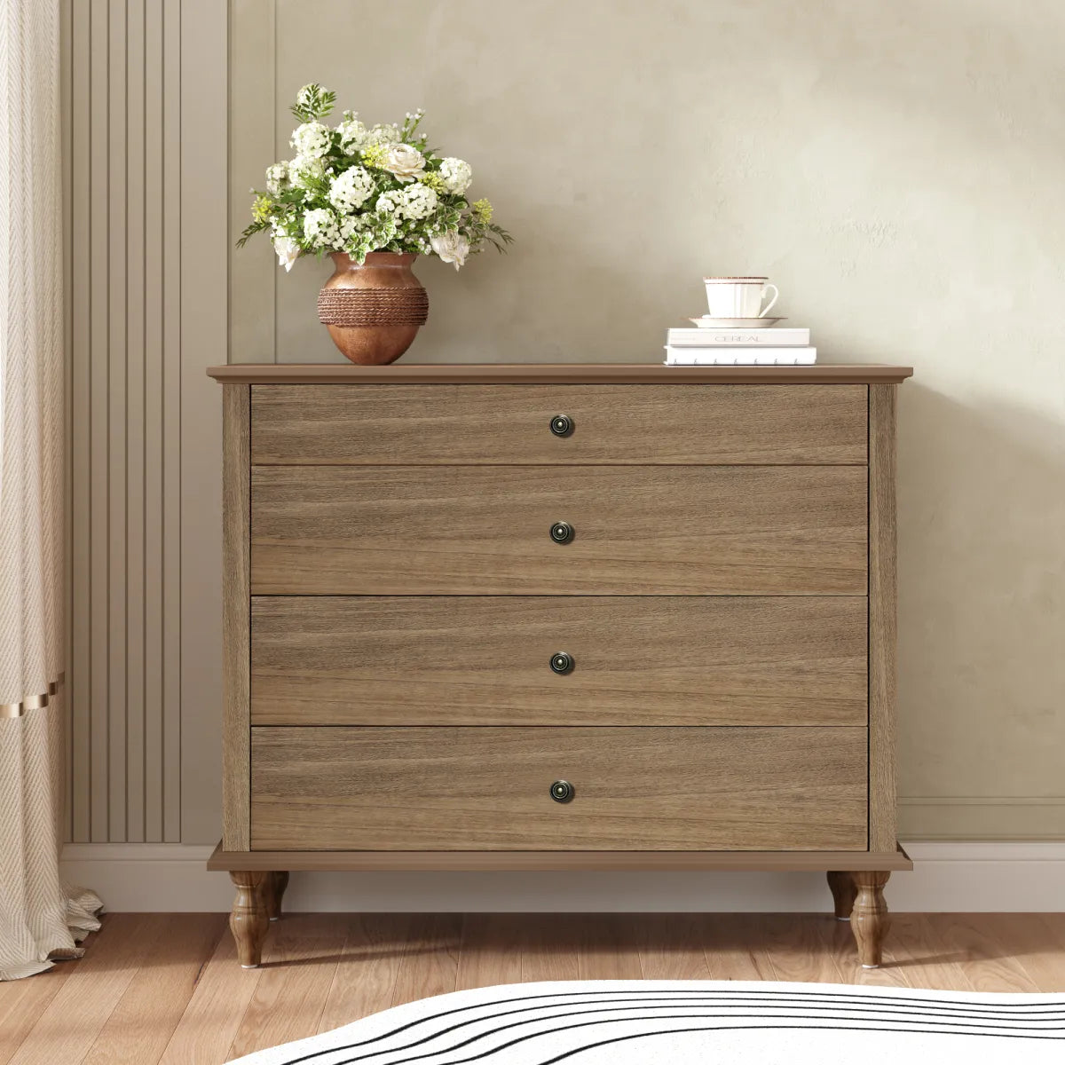 Large 4-Drawer Chest Dresser, Antique Light Brown Finish – view 2