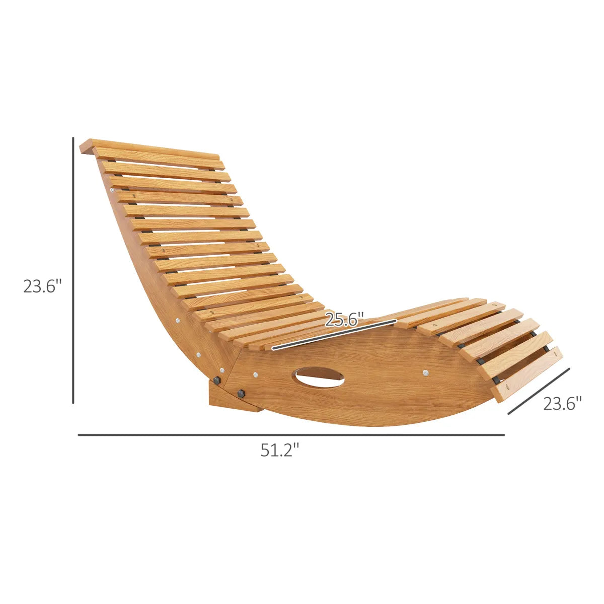 Outdoor Slatted Teak Rocking Chaise Lounger, Wooden Patio Rocker